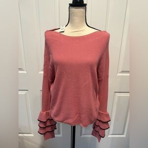 NWT Express Pink Ribbed Sweater with Ruffle Sleeve Detail